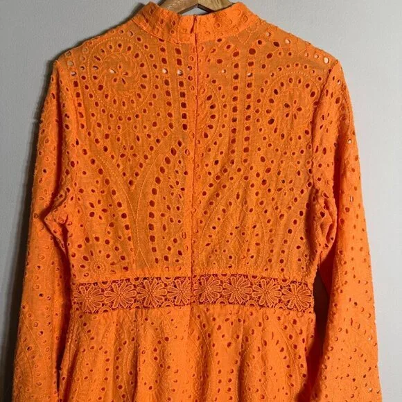 Lioness Eyelet Cutout High Neck Mini Dress Women's XL Orange Lace Party Cocktail - Picture 12 of 16